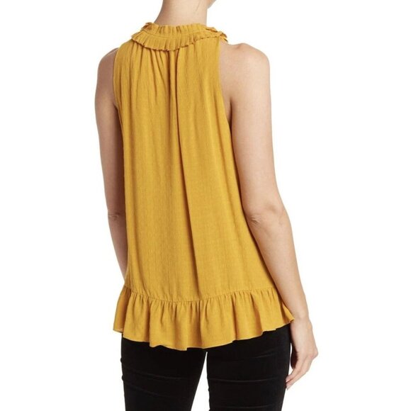 Ramy Brooke Joni Sleeveless Gold Ruffle Blouse Size Small 41312 - Picture 2 of 8